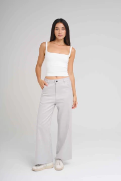 ART 2631 PANTALON GABARDINA ELASTICA CON PINCELADAS FOIL GRIS - comprar online