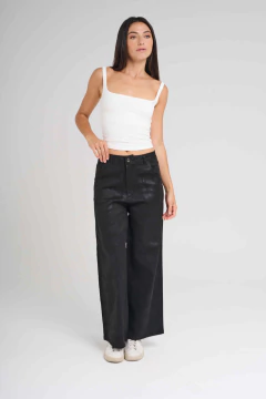 ART 2631 PANTALON GABARDINA ELASTICA CON PINCELADAS FOIL NEGRO - tienda online