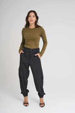 ART 2393 PANTALON SASTRERO CARGO TWILL NEGRO - Rock & Stories