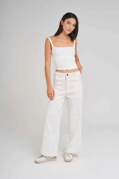 ART 2631 PANTALON GABARDINA ELASTICA CON PINCELADAS FOIL CRUDO - comprar online