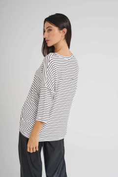 ART 2756 REMERON MANGA 3/4 CUELLO V RAYAS BLANCO - tienda online