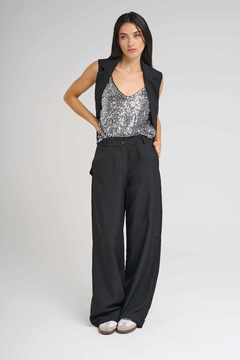 ART 2721 PANTALÓN SASTRERO SIN PINZA Y CON CINTURA ELÁSTICA NEGRO - tienda online
