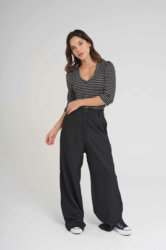 ART 2721 PANTALÓN SASTRERO SIN PINZA Y CON CINTURA ELÁSTICA NEGRO - comprar online