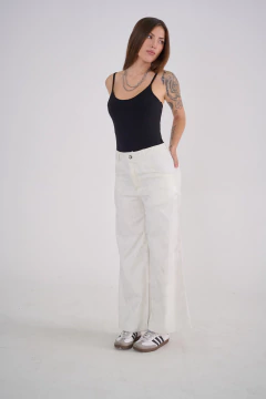 ART 2631 PANTALON GABARDINA ELASTICA CON PINCELADAS FOIL CRUDO - tienda online