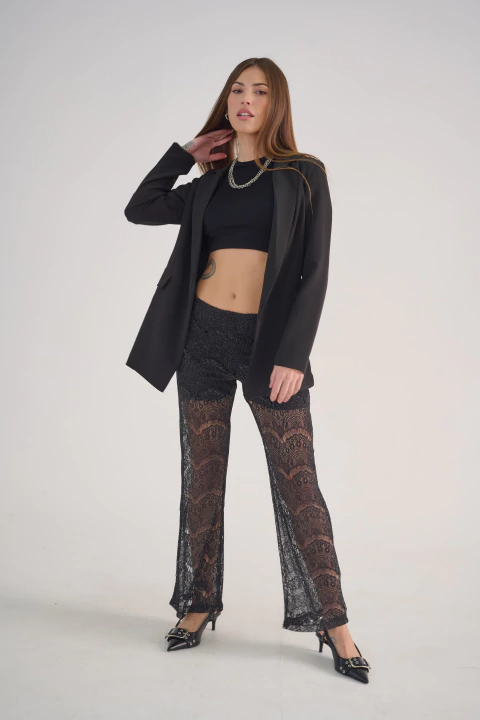 ART 2594 PANTALON ENCAJE-LUREX CON CINTURA ELASTIZADA Y CIERRE LATERAL