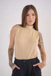 ART 2587 MUSCULOSA MEDIA POLERA GAMUZA MULTITACHITAS BEIGE