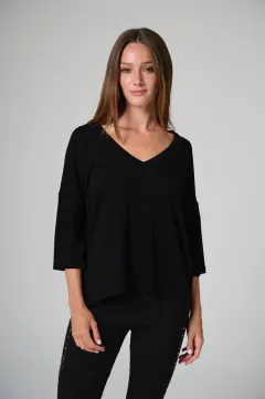 ART 1850 REMERA DE CREPPE MANGA 3/4 NEGRO - Rock & Stories