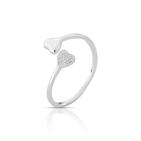 Anel de Prata Corações Regulável