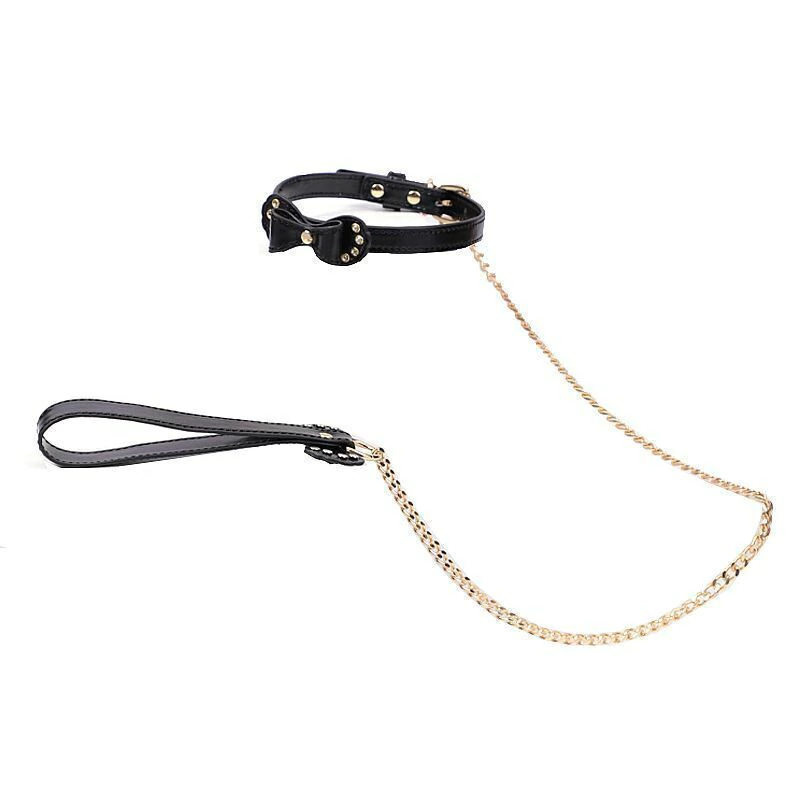 Coleira de Luxo com Guia e Laço (Preto)