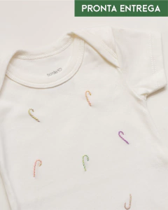 BODY BORDADO À MÃO PIRULITOS COLORIDOS