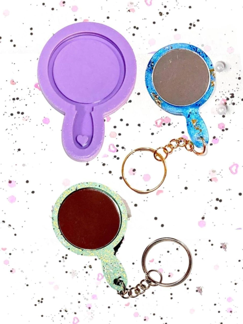 R532 Molde de silicone mini espelho redondo resina decorar