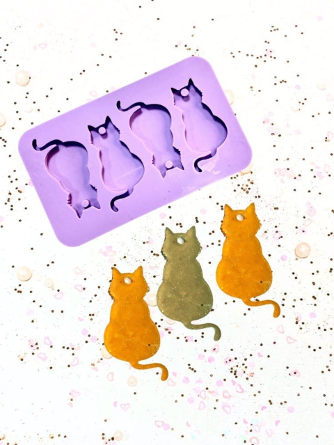 R485 MOLDE DE SILICONE GATO CHAVEIRO RESINA DECORAR