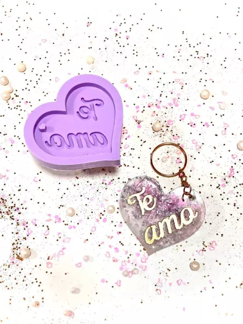 R414 Molde de silicone chaveiro coração te amo resina decoração