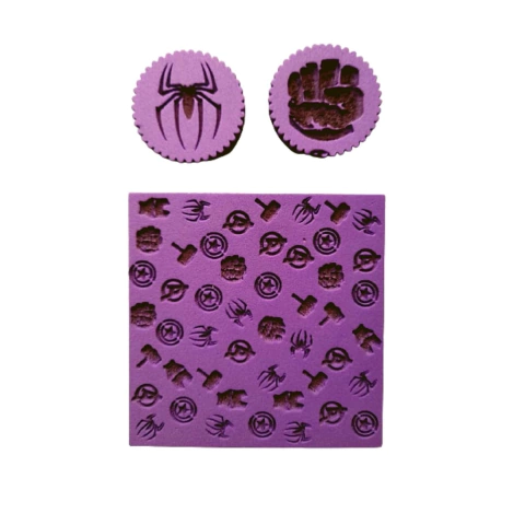 KTX09 KIT MARCADOR TEXTURA HERÓIS PASTA AMERICANA CONFEITARIA BISCUIT