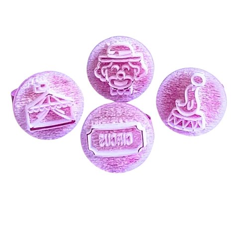 MB32 Kit com 4 marcadores de brigadeiro em acrílico Circo confeitaria biscuit sabonete