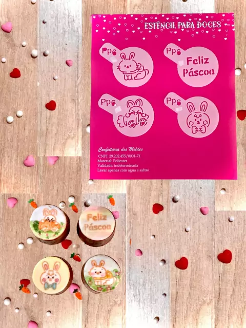 PP6 Kit com 4 mini estêncils páscoa para confeitaria e artesanato.