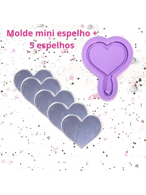 KEP9 Molde de silicone mini espelho coração + 5 espelhos resina decorar