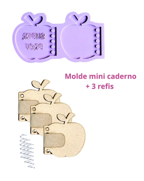 KCD8 Molde de silicone mini caderno Maçã + 3 refis mini caderno resina decorar