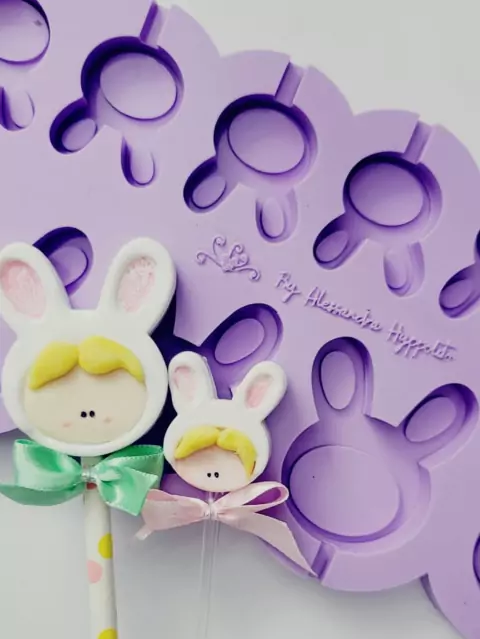 L27 Molde de silicone pirulito coelho páscoa rosto para decorar