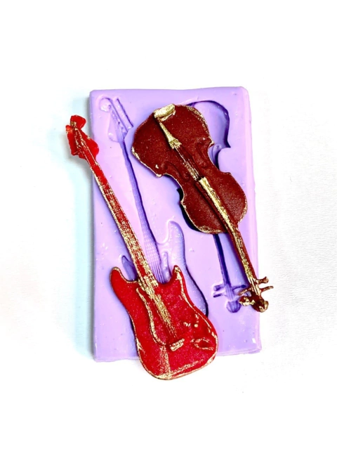 F1077 MOLDE DE SILICONE VIOLINO CONFEITARIA BISCUIT