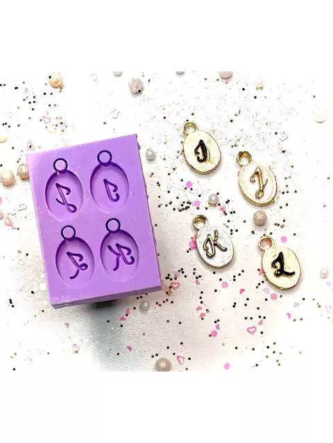 R421 Molde de silicone pingente medalha letra I ao L resina