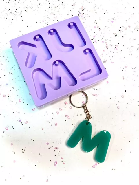 R453 Molde de silicone alfabeto ijklm chaveiro resina e decorar