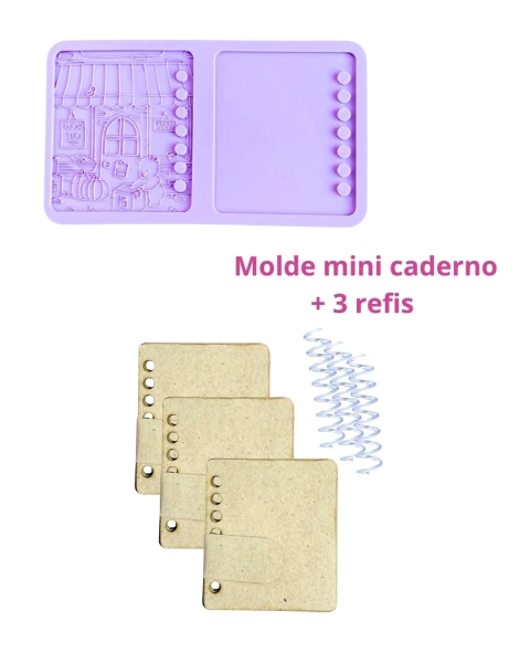 KCD4 Molde de silicone mini caderno Ursinho Colorido + 3 refis mini caderno resina decorar