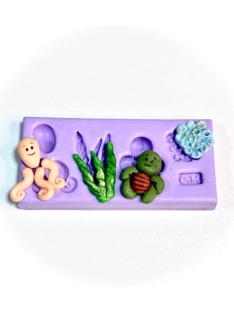 F871 MOLDE DE SILICONE FUNDO DO MAR CONFEITARIA ARTESANATO