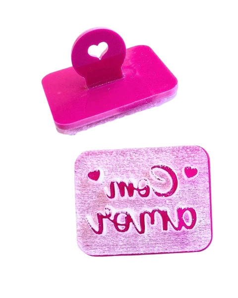 CS2 Carimbo marcador individual COM AMOR em acrílico sabonete confeitaria biscuit