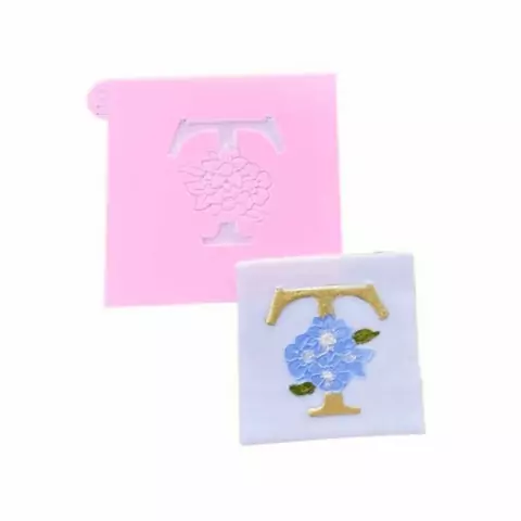 MA27 marcador acrílico letra T florido confeitaria biscuit