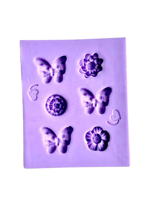 F1735 MOLDE DE SILICONE BORBOLETA E FLORES CONFEITARIA BISCUIT