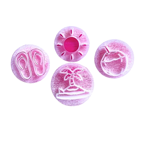 MB22 Kit com 4 marcadores de brigadeiro em acrílico Praia confeitaria biscuit sabonete