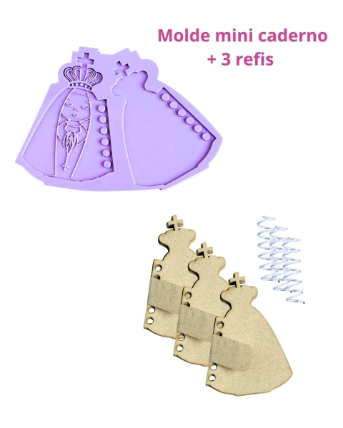 KCD1 Molde de silicone mini caderno Nossa Senhora + 3 refis mii caderno resina decorar