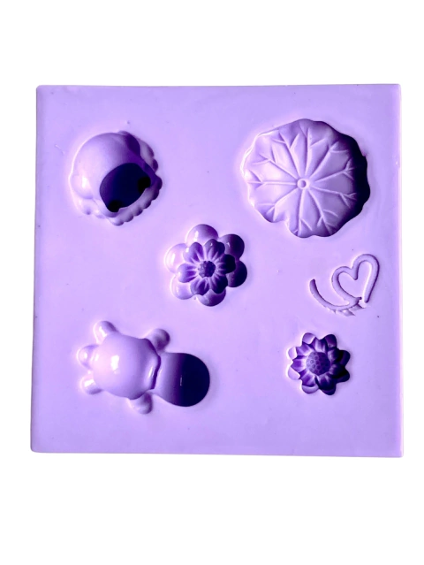 F1756 MOLDE DE SILICONE SAPO, TARTARUGA, FLORES CONFEITARIA BISCUIT