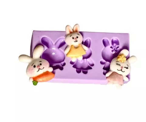 F977 MOLDE DE SILICONE COELHINHOS PÁSCOA PARA DECORAR