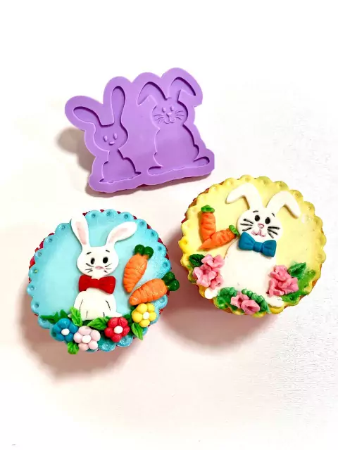 F1221 MOLDE DE SILICONE PÁSCOA COELHOS CONFEITARIA BISCUIT