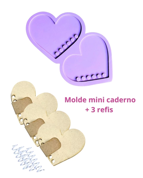 KCD7 Molde de silicone mini caderno Coração + 3 refis mini caderno resina decorar