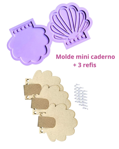 KCD6 Molde de silicone mini caderno Concha + 3 refis mini caderno resina decorar
