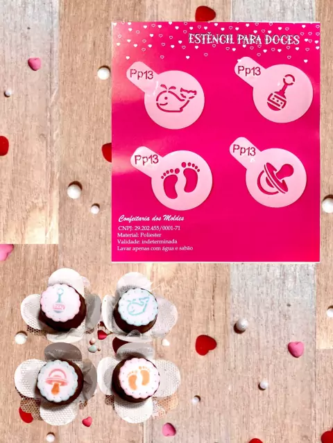 PP13 Kit com 4 mini estêncils maternidade para confeitaria e artesanato.