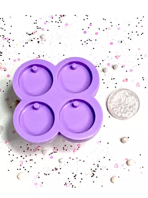 R140 Molde de silicone kit 4 círculos redondos chaveiro resina decorar