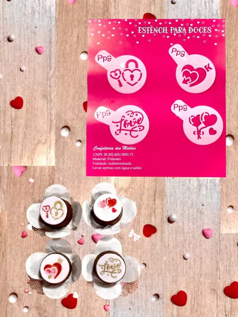 PP9 Kit com 4 mini estêncils para namorados onfeitaria e artesanato.