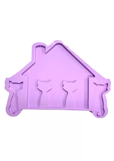 R361 Molde de silicone porta chave gatos resina decorar