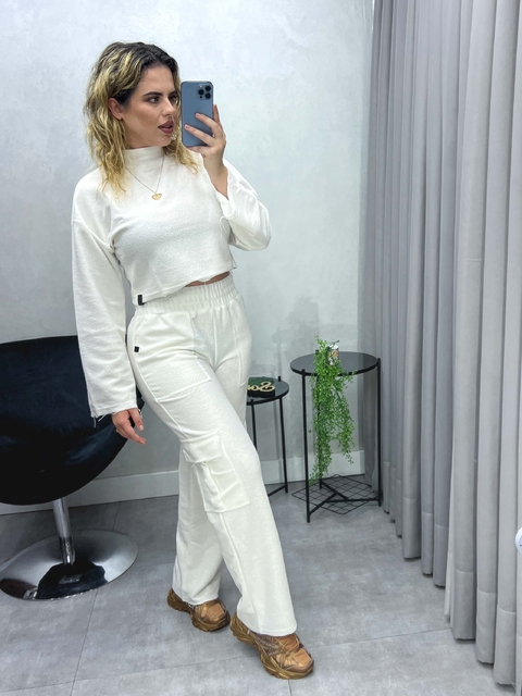 Calça Wide Moletom Branca BOOQ