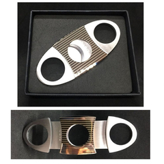 CORTACIGARROS FARO ACERO DOBLE CORTE EN ESTUCHE - Estate Pipes Buenos Aires