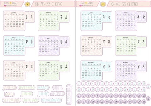 Kit A5 - Calendário com abas + Dias do mês e meses do ano