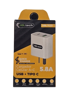 CARGADOR HBL USB+TIPO C FUENTE SOLA - comprar online