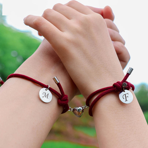 Pulsera 2 En 1 Corazon Iman Magnetico Y Dije Para Grabar