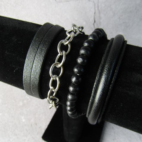 Pulsera Hombre Conjunto 4 En 1 Cuero Genuino Cadena