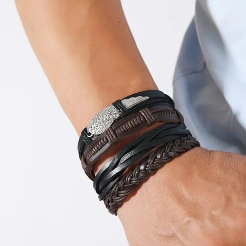 Pulsera Hombre Conjunto 4 En 1 Dije Pluma marron