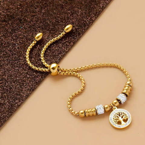 Pulsera Brazalete Arbol De La Vida Ajustable Circonia Mujer